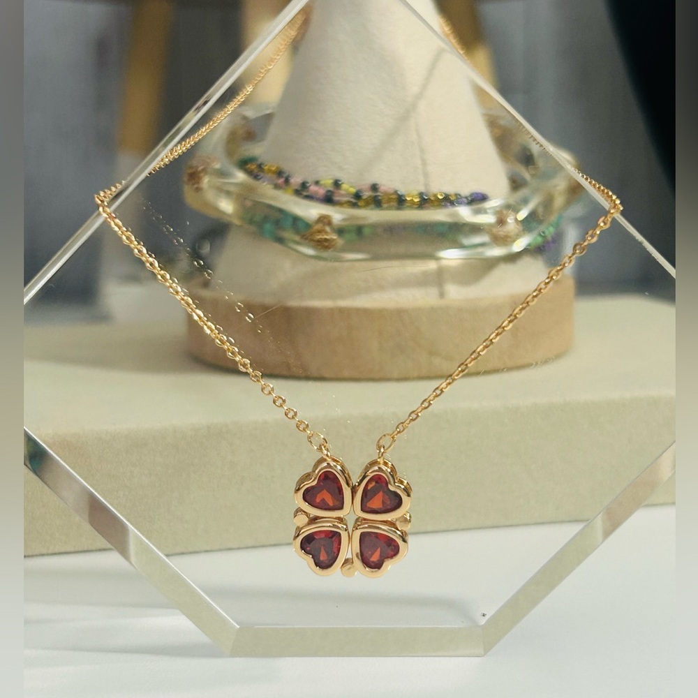 Heart Shaped Clover Magnetic Red & Rose Gold Plated Pendant Necklace - Picture 4 of 12